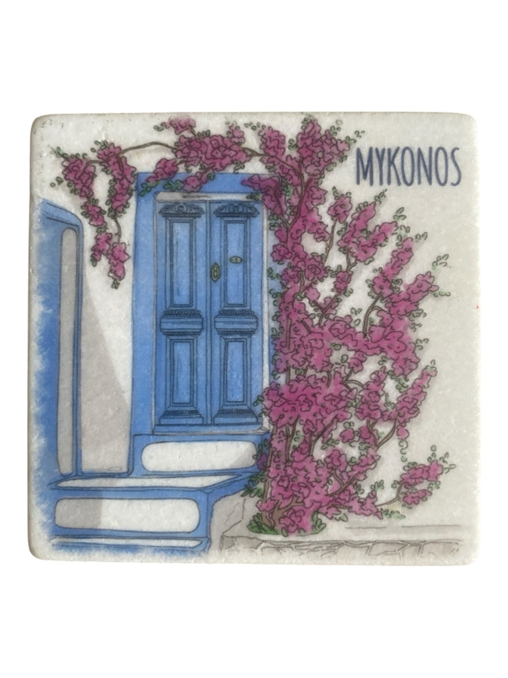 Mykonos Greece Authentic Artisan Painted Marble Coaster